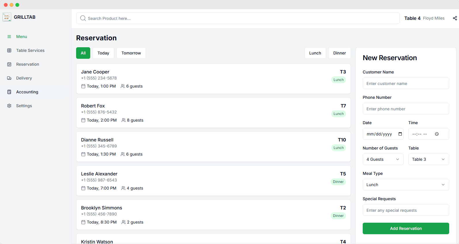 Reservation System - Reservation management with calendar view and customer details.