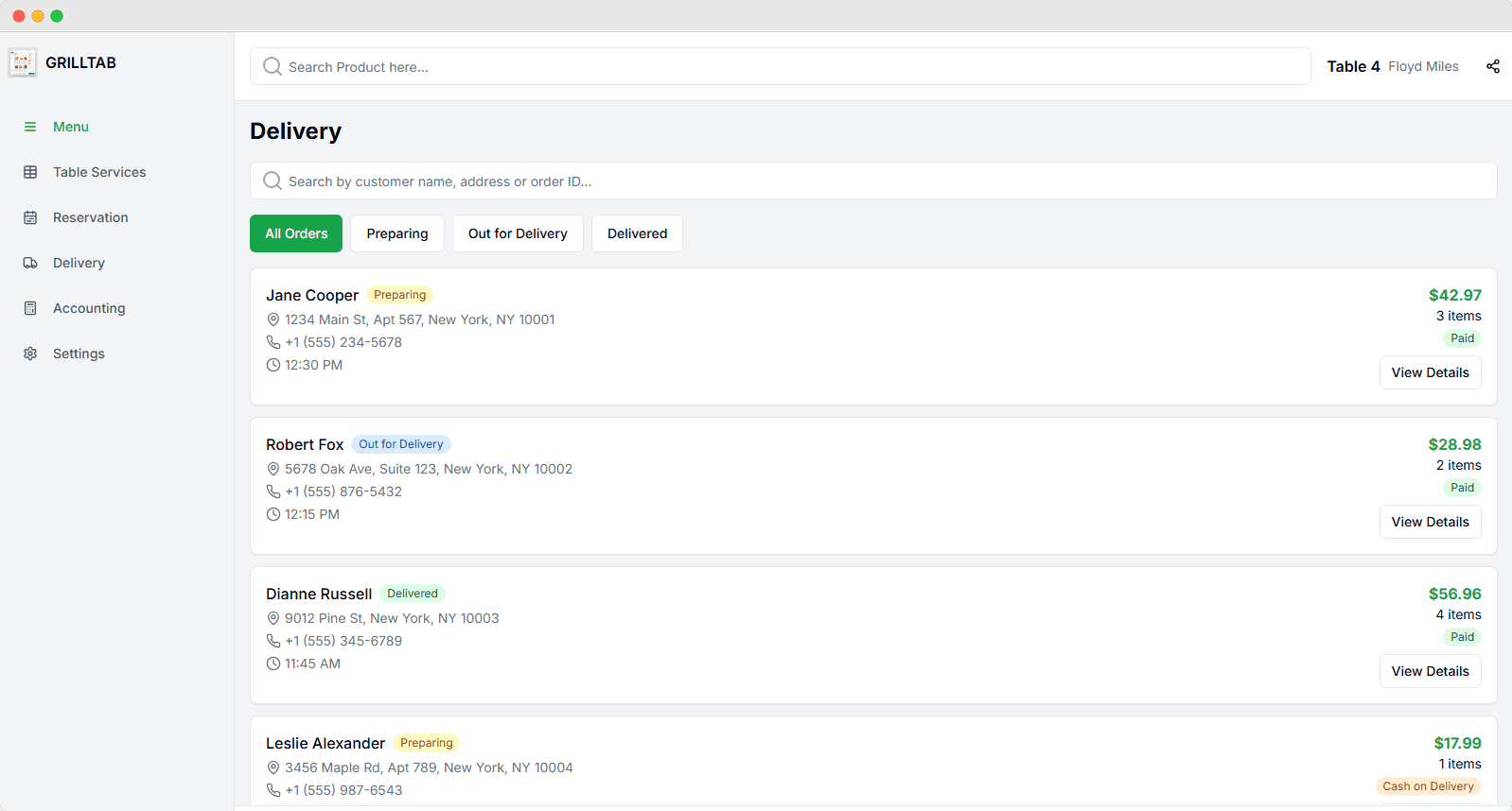 Delivery Tracking - Real-time delivery tracking with order status and driver information.