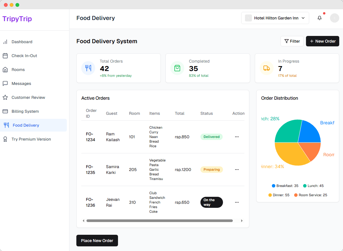 Food Delivery System - Kitchen-to-room order tracking system with real-time status updates.